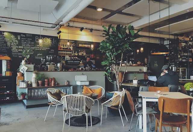 inside of a modern coffee shop