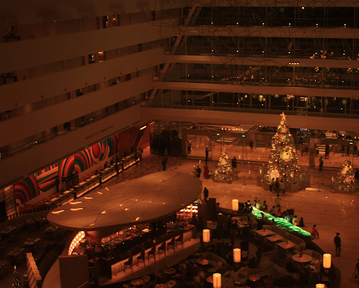 a busy hotel lobby