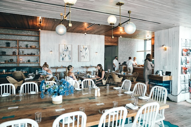 the inside of a modern cafe
