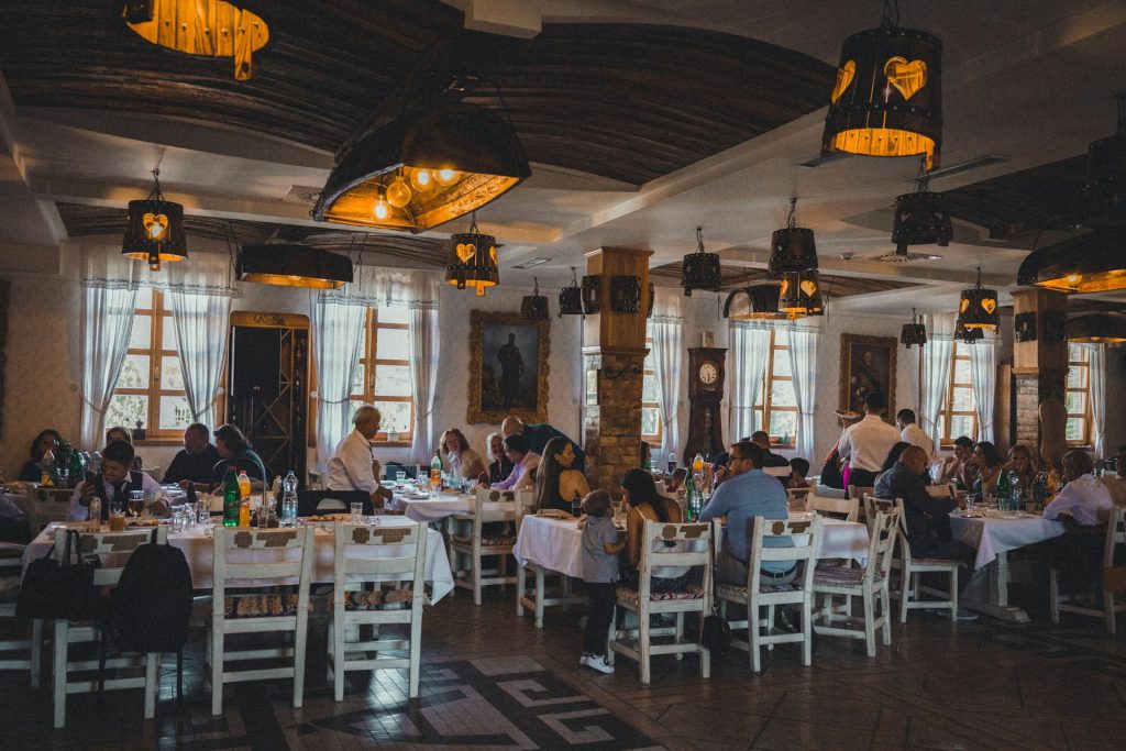 inside of a busy dining room restaurant