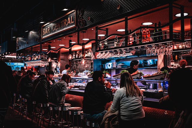 a busy bar at night time