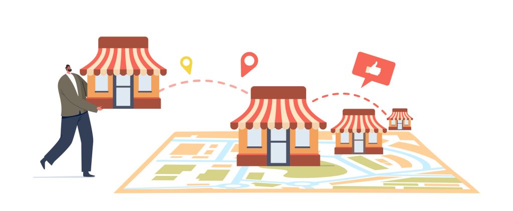 a vector graphic of franchise businesses in multiple locations