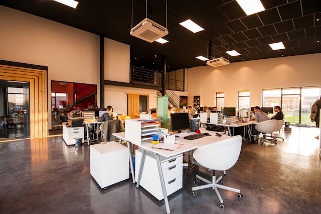 the inside of an office working