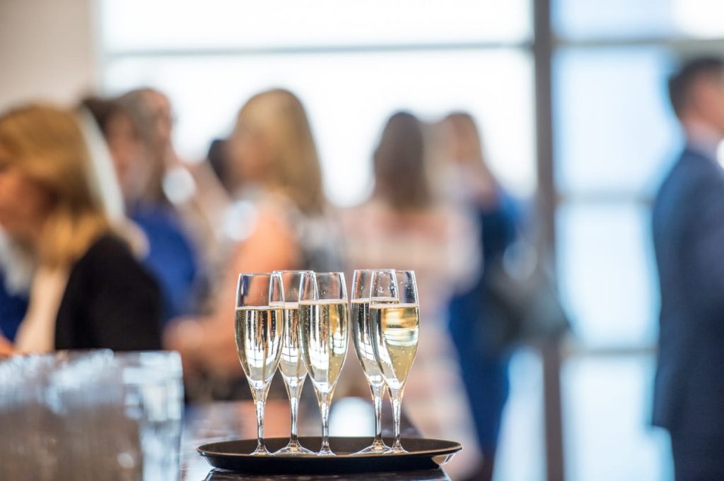 champagne glasses at a wedding reception