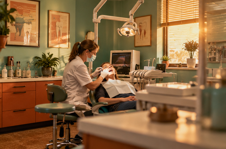 modern dental practice with background music playing