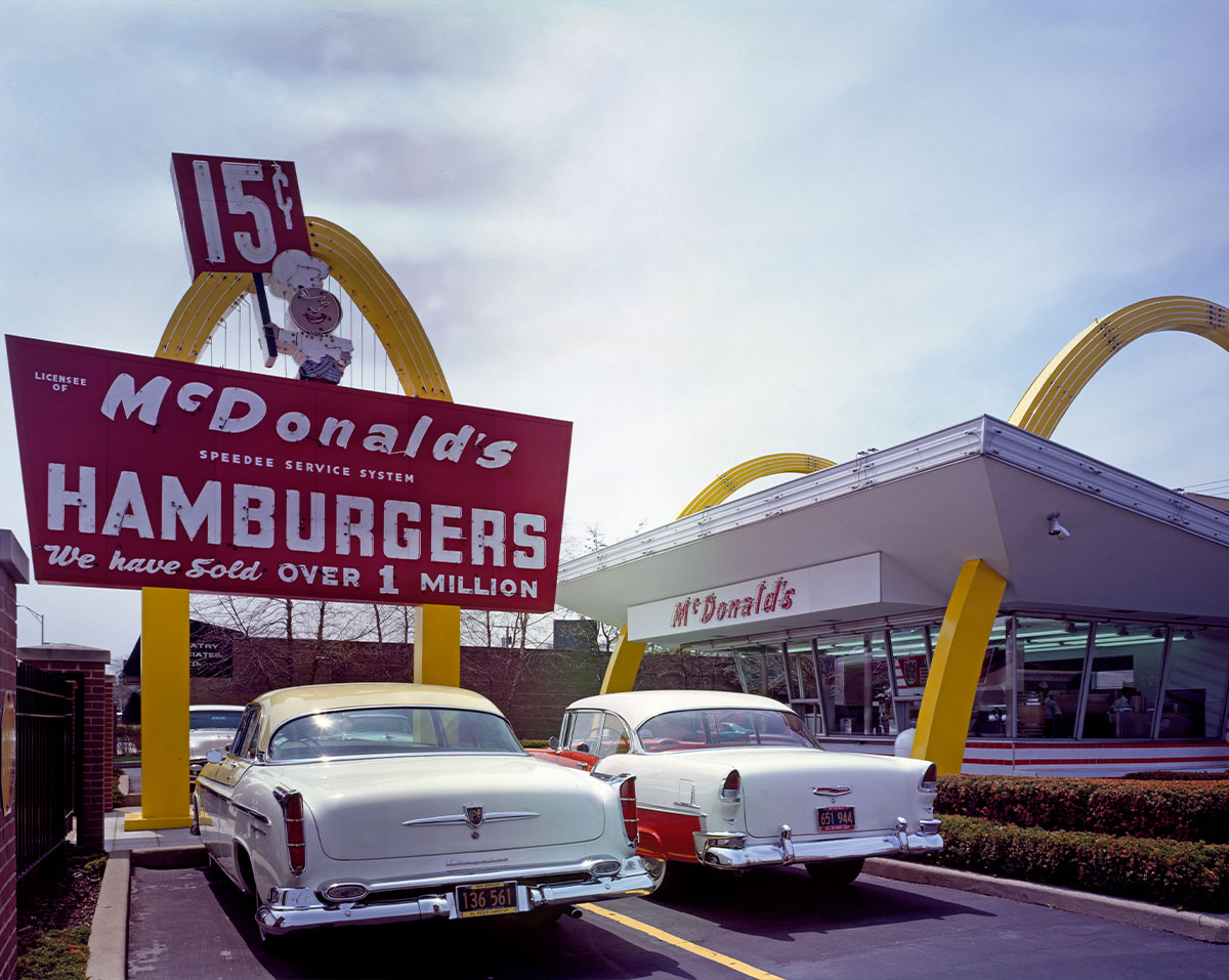 Vintage photo of a MCDonald's parking